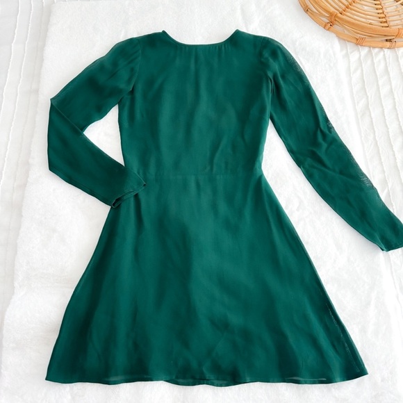 Reformation Mayra Mini Dress Emerald Green Long Sheer Sleeves - Picture 6 of 13